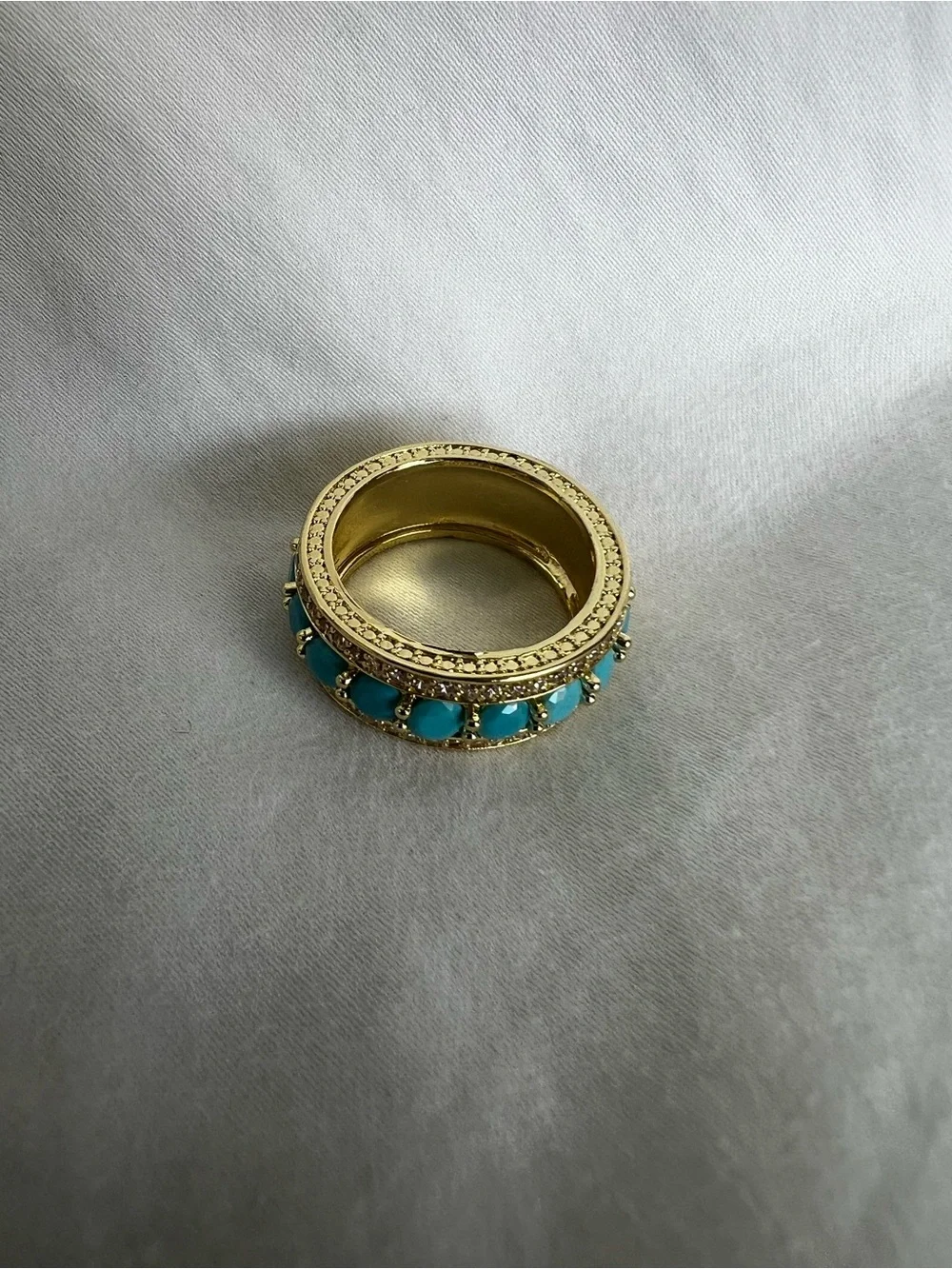 Gold Turquoise Band Ring with Crystal Accents